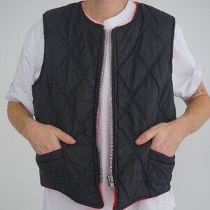 Vintage '70S Black Red Quilted Puffer Zip Up Vest Jacket Size Medium